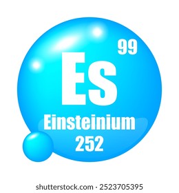 Einsteinium-Ikone. Es chemisches Element. Atomnummer 99. Masse 252. Blaues Kugelsymbol.