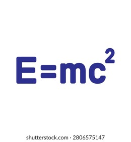 Einstein's famous relativity equation in bold blue lettering on a clean white backdrop representing scientific breakthrough and conceptual knowledge.