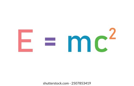 Einstein's formula. Energy, mass and speed of light equation. EMC formula. Mass and energy Einstein equation. Physics resources for teachers and students. Vector illustration.