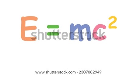 Einstein's formula. Energy, mass and speed of light equation. EMC formula. Mass and energy Einstein equation. Physics resources for teachers and students. Vector illustration.