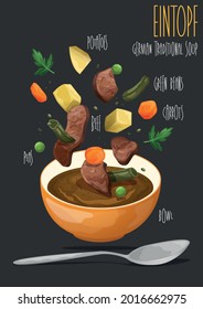 Eintopf -Traditional german cuisine dish. Vector illustration