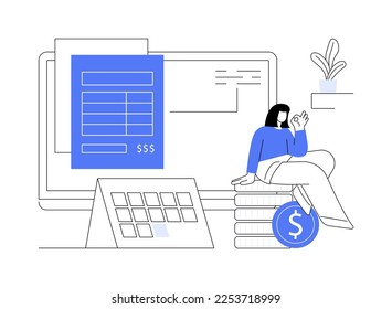 E-invoicing abstract concept vector illustration. Electronic invoice, e-billing system, e-invoicing service, e-economy tool, financial software, digital transaction, accounting abstract metaphor.