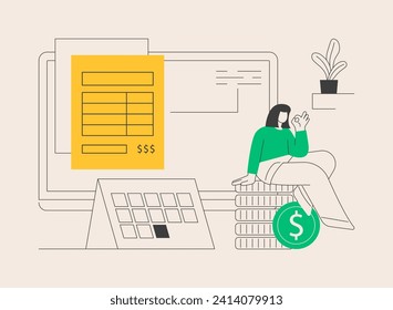 E-invoicing abstract concept vector illustration. Electronic invoice, e-billing system, e-invoicing service, e-economy tool, financial software, digital transaction, accounting abstract metaphor.