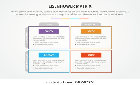 eisenhower matrix template infographic concept for slide presentation with square box outline matrix with 4 point list with flat style