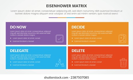 eisenhower matrix template infographic concept for slide presentation with big rectangle box matrix with 4 point list with flat style