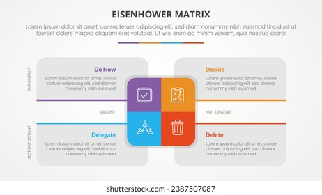 eisenhower matrix template infographic concept for slide presentation with square matrix creative on center with 4 point list with flat style