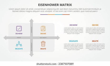 eisenhower matrix template infographic concept for slide presentation with big square shape with big arrow matrix with 4 point list with flat style