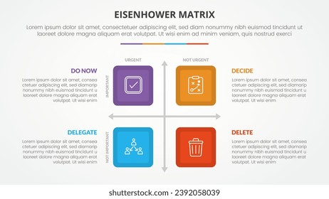 eisenhower matrix template infographic concept for slide presentation with square matrix on center with 4 point list with flat style