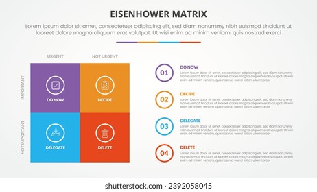 eisenhower matrix template infographic concept for slide presentation with square matrix quadrant with circle outline text with 4 point list with flat style