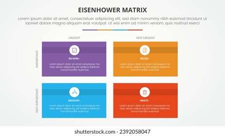 eisenhower matrix template infographic concept for slide presentation with rectangle box with circle badge with 4 point list with flat style