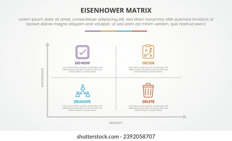 eisenhower matrix template infographic concept for slide presentation with clean matrix style with 4 point list with flat style