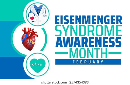 eisenmenger syndrome awareness month background banner or poster design template. observed every year in February. Holiday concept. Use to any Template, card, poster, placard, template.