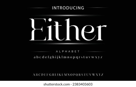 Either Premium luxury elegant alphabet letters and numbers. Elegant Tech typography classic serif font decorative vintage retro. Creative vector illustration