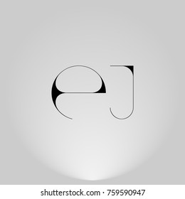 EJ Black thin minimalist LOGO Design with Highlight on Gray background.