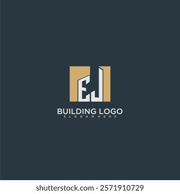 EJ initial letter building logo for real estate with square design