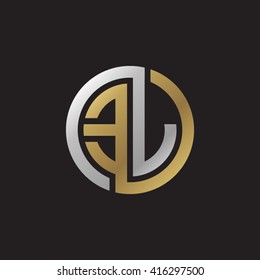 EJ initial letters linked circle elegant logo golden silver black background
