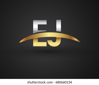 EJ initial logo company name colored gold and silver swoosh design. vector logo for business and company identity.
