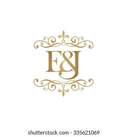 E&J Initial logo. Ornament ampersand monogram golden logo