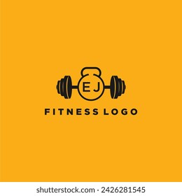 EJ initial monogram for fitnes or gym logo with creative barbell design
