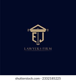 Logotipo inicial de la firma de ley de monograma EJ con diseño de hitos