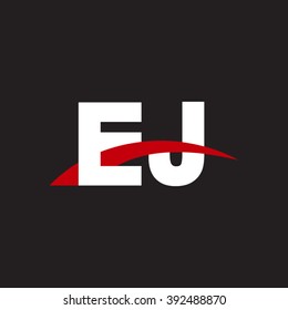 EJ initial overlapping swoosh letter logo white red black background