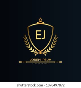 EJ Letter Initial mit Royal Template.elegant mit Kronlogo, Creative Lettering Logo Vektor Illustration.