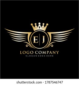 EJ Letter Initial with Royal Wing Logo Template.