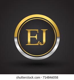 EJ Letter logo in a circle, gold and silver colored. Vector design template elements for your business or company identity.