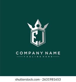 EJ letter monogram initial logo for shield and crown design