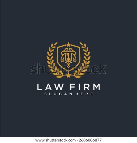EJ letter monogram logo for lawfirm with pillar and leaf image design