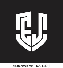 EJ Logo monogram with emblem shield shape design isolated on black background