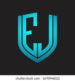 EJ Logo-Monogramm mit Emblem-Schild-Design einzeln auf schwarzem Hintergrund