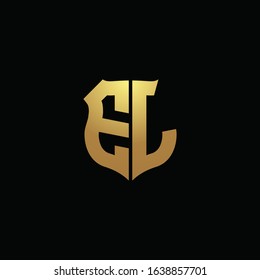 EJ logo monogram with gold colors and shield shape design template