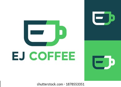 EJ Monogram Coffee cup modern simple logo template vector