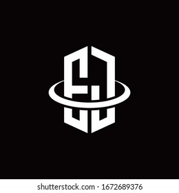 EJ-Monogramm-Logo im Hexagon-Stil, umgeben von einem Ring