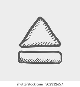 Eject button sketch icon for web and mobile. Hand drawn vector dark grey icon on light grey background.