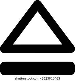 Eject icon, black silhouette media control symbol for audio or video interface, flat triangle and bar design in minimal EPS10 vector style