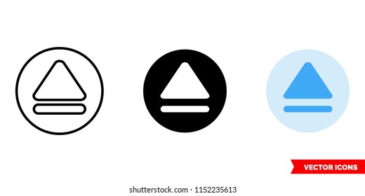 Eject round button icon of 3 types: color, black and white, outline. Isolated vector sign symbol.