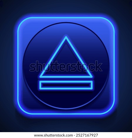 Eject simple icon vector. Flat design. Blue neon style on button. With shadow.ai