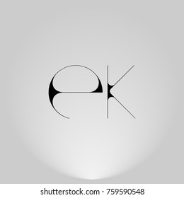 EK Black thin minimalist LOGO Design with Highlight on Gray background.