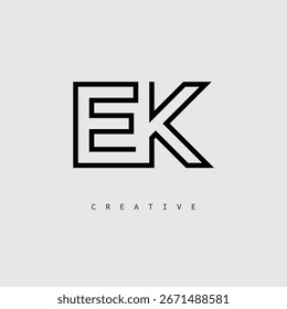 Logotipo de letra criativa EK - Monograma de linha mínima em contorno preto para design de identidade de marca moderno.
