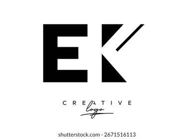 Logotipo creativo minimalista de espacio negativo de EK con monograma moderno para marca y logotipo de marca comercial con letras iniciales Diseño de logotipo para marca.