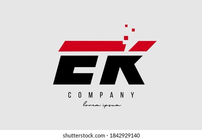 ek e k alphabet letter logo combination in red and black color. Creative icon design for business and company 