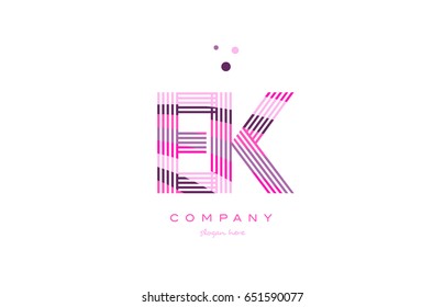ek e k alphabet letter logo pink purple line font creative text dots company vector icon design template