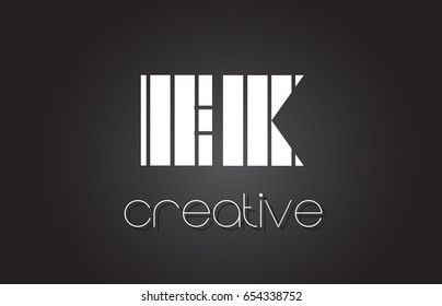 EK E K Creative Letter Logo Design With White and Black Lines.