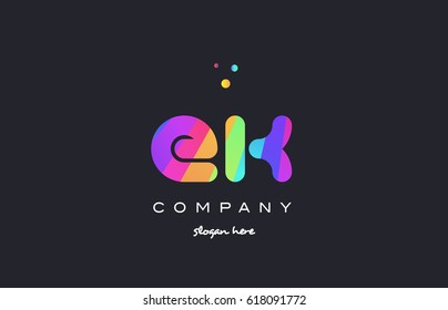 ek e k  creative rainbow green orange blue purple magenta pink artistic alphabet company letter logo design vector icon template