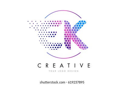 EK E K Pink Magenta Dotted Bubble Letter Logo Design. Dots Lettering Vector Illustration