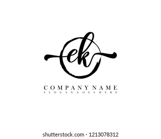 EK initial handwriting logo circle template vector