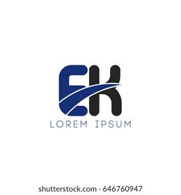ek initial letter uppercase logo blue and black