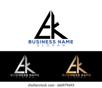 EK initial letters linked triangle shape logo


